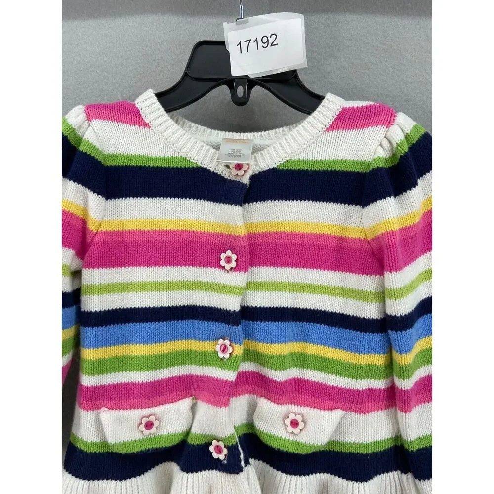 Gymboree Cardigan Girls Sz 18-24 Mos Stripe Sweater Peplum Flower Buttons Cotton